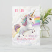 Invitation Magique Unicorn Party Rainbow Girl Pastel Annivers (Debout devant)