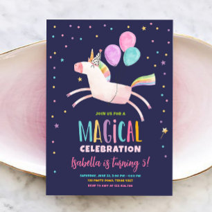 Invitation Magique Unicorn Party Rainbow Girl Premier anniver