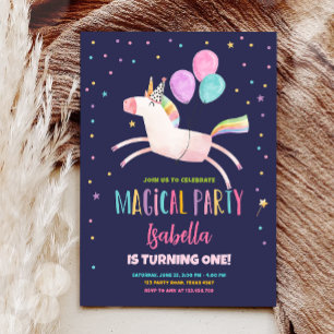 Invitation Magique Unicorn Party Rainbow Girl Premier anniver