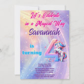 Invitation Magique Unicorn Pastel 4ème anniversaire (Devant)