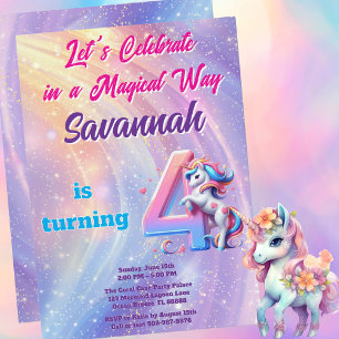 Invitation Magique Unicorn Pastel 4ème anniversaire