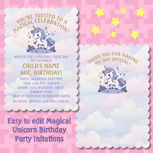 Invitation Magique Unicorn Pastel fête d'anniversaire