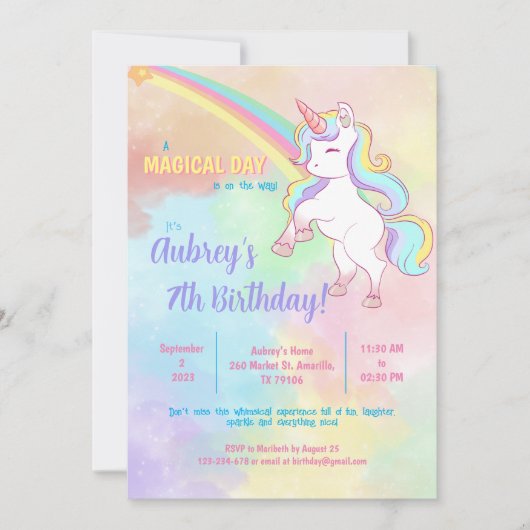 Invitation Magique Unicorn Rainbow (Devant)