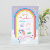 Invitation Magique Unicorn Rainbow Anniversaire Party (Debout devant)
