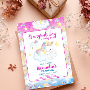 Invitation Magique Unicorn Rainbow Anniversaire Party