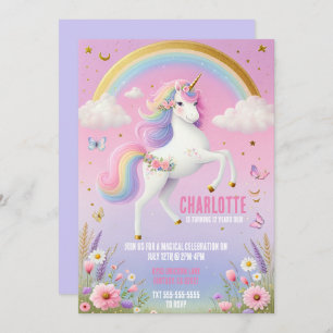 Invitation Magique Unicorn Rainbow Fairytale fête d'anniversa