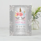 Invitation Magique Unicorn Silver Winter Snowflakes Anniversa (Debout devant)