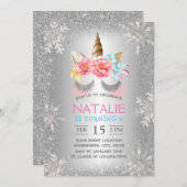 Invitation Magique Unicorn Silver Winter Snowflakes Anniversa (Devant / Derrière)