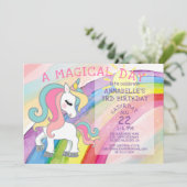 Invitation Magique Unicorne Anniversaire Rainbow Fairytale (Debout devant)