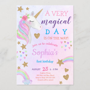 Invitation Magique Unicorne Rainbow Pastel Girl Premier anniv