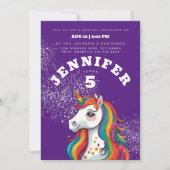 Invitation Magique Unicorne violet Parties scintillant Rainbo (Devant)