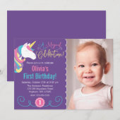 Invitation Magique Unicorne violet photo Anniversaire Invitat (Devant / Derrière)