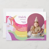 Invitation Magique Vibrant Arc-en-ciel Unicorne Photo Anniver (Devant)