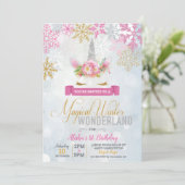Invitation Magique Winter Wonderland Unicorn Birthday Invitat (Debout devant)
