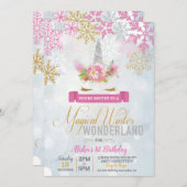 Invitation Magique Winter Wonderland Unicorn Birthday Invitat (Devant / Derrière)