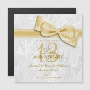 Invitation Magnétique 13e Anniversaire de Mariage en Dentelle et Nœud Pa