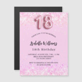Invitation Magnétique 18e anniversaire confetti rose fille fête luxe (Devant / Derrière)