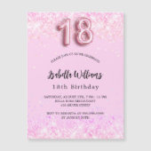 Invitation Magnétique 18e anniversaire confetti rose fille fête luxe (Devant)