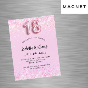Invitation Magnétique 18e anniversaire confetti rose fille fête luxe