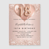 Invitation Magnétique 18e anniversaire rose ballons d'or luxueux (Devant)