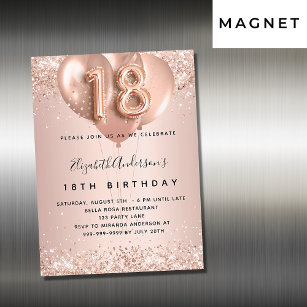 Invitation Magnétique 18e anniversaire rose ballons d'or luxueux