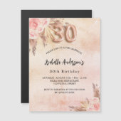 Invitation Magnétique 30e anniversaire pampas herbe rose or fleurie luxe (Devant / Derrière)