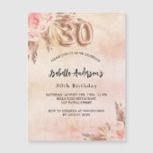 Invitation Magnétique 30e anniversaire pampas herbe rose or fleurie luxe (Devant)