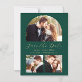 Invitation Magnétique 3-Photo Arch Emerald Green Gold Enregistrer la dat (Recto)