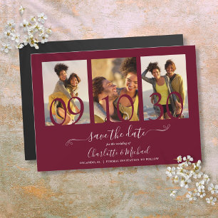 Invitation Magnétique 3 Photo Collage Mariage Économisez La Date Bourgog
