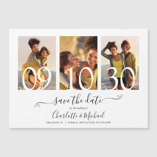 Invitation Magnétique 3 Photo Collage Signature Mariage Script Enregistr (Devant)