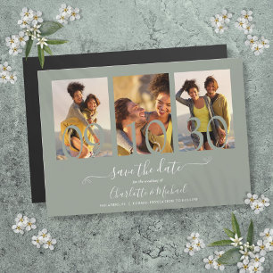 Invitation Magnétique 3 Photo Collage Vert Sauge Mariage Économisez La D