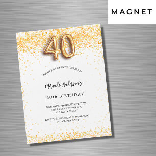 Invitation Magnétique 40e anniversaire blanc confetti élégant luxe
