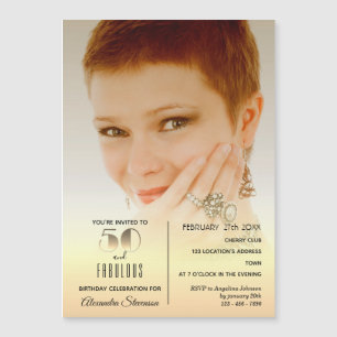 Invitation Magnétique 50 et fabuleuse, Elegant Gold 50th Birthday Photo