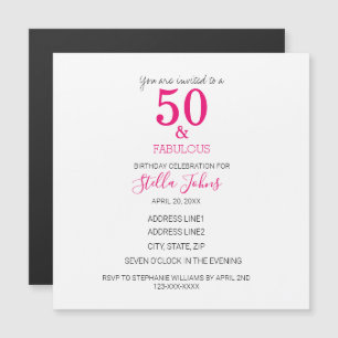 Invitation Magnétique 50 & Fabuleux Anniversaire rose Fuchsia Blanc