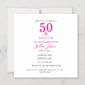 Invitation Magnétique 50 & Fabuleux Anniversaire rose Fuchsia Blanc (Recto)