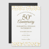 Invitation Magnétique 50e Anniversaire Coeurs d'or Sauvez la date (Devant / Derrière)