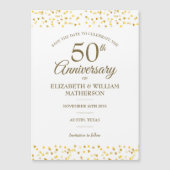 Invitation Magnétique 50e Anniversaire Coeurs d'or Sauvez la date (Devant)
