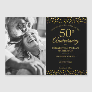 Invitation Magnétique 50e Anniversaire Coeurs d'or Sauvez la Date Photo