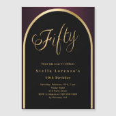Invitation Magnétique 50e anniversaire noir bordeaux or arc luxe (Devant)