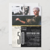 Invitation Magnétique 50e anniversaire, photo noir et Marbre blanc (Recto)