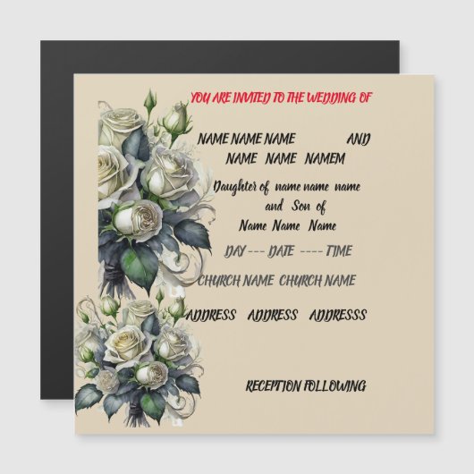 Invitation Magnétique 5x7 crème rose mariage (Devant / Derrière)
