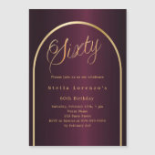Invitation Magnétique 60e anniversaire burgundy or arch script luxe (Devant)