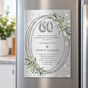 Invitation Magnétique 60e anniversaire de mariage argent verdure diamant