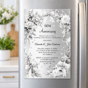 Invitation Magnétique 60e anniversaire de mariage diamant argent floral 