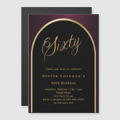 Invitation Magnétique 60e anniversaire noir bordeaux or arc luxe (Devant / Derrière)