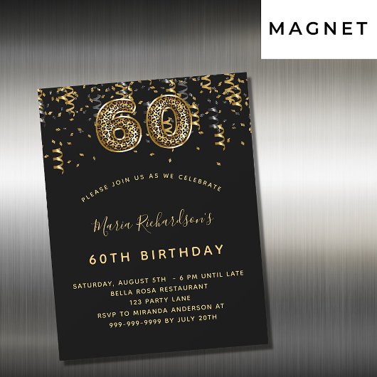 Invitation Magnétique 60e anniversaire noir léopard motif luxe
