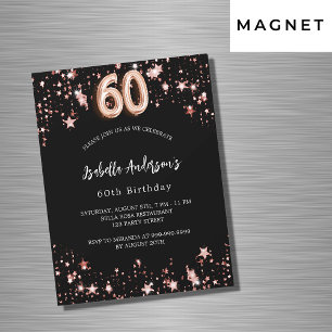 Invitation Magnétique 60e anniversaire noir rose or étoiles luxe