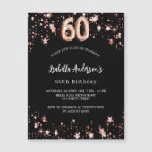 Invitation Magnétique 60e anniversaire noir rose or étoiles luxe (Devant)