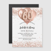 Invitation Magnétique 60e anniversaire rose ballons d'or blanc luxe (Devant / Derrière)
