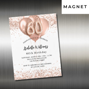 Invitation Magnétique 60e anniversaire rose ballons d'or blanc luxe